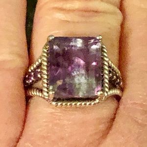 NWOT Bi-Flourite Gemstone & Amethyst Ring, Silver